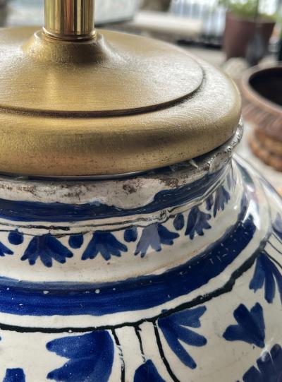 French 18th Century Faience Blue White Apothecary Jar Now Mounted as a Lamp