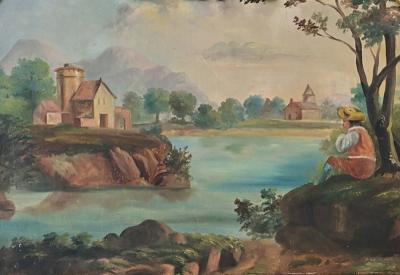 French 18th Century Giltwood Framed Landscape Painting