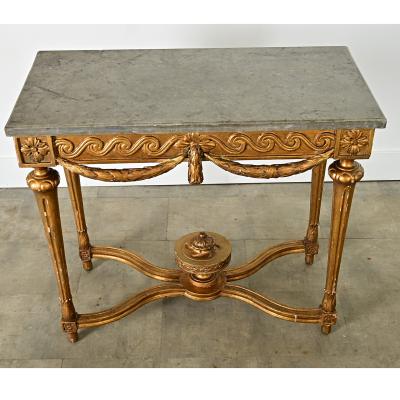 French 18th Century Gold Gilt Console with Marble Top