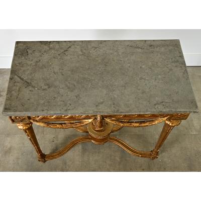 French 18th Century Gold Gilt Console with Marble Top