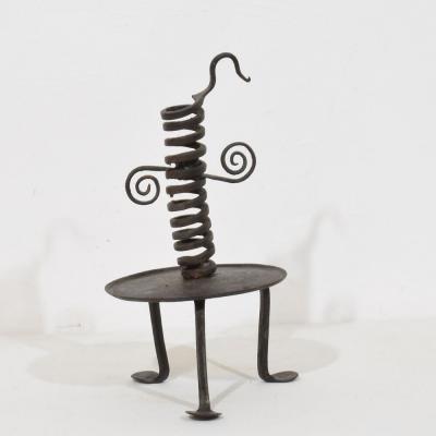 French 18th Century Hand Forged Iron Rat De Cave Candleholder