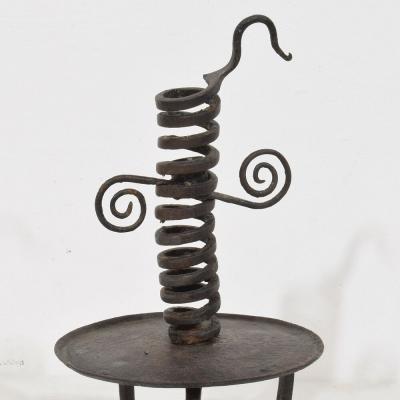 French 18th Century Hand Forged Iron Rat De Cave Candleholder