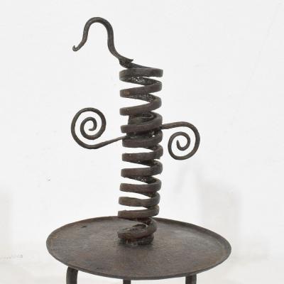 French 18th Century Hand Forged Iron Rat De Cave Candleholder