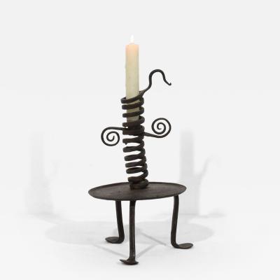 French 18th Century Hand Forged Iron Rat De Cave Candleholder