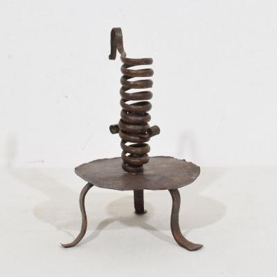 French 18th Century Hand Forged Iron Rat De Cave Candleholder