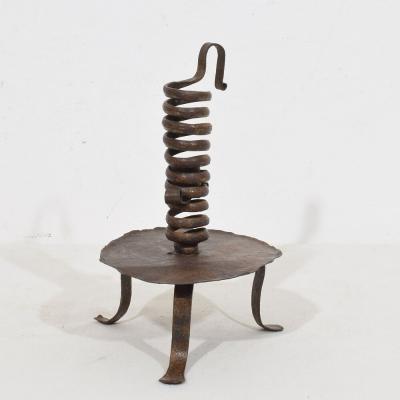 French 18th Century Hand Forged Iron Rat De Cave Candleholder