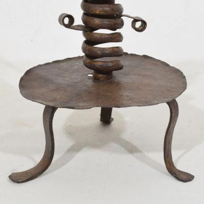 French 18th Century Hand Forged Iron Rat De Cave Candleholder