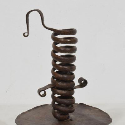 French 18th Century Hand Forged Iron Rat De Cave Candleholder