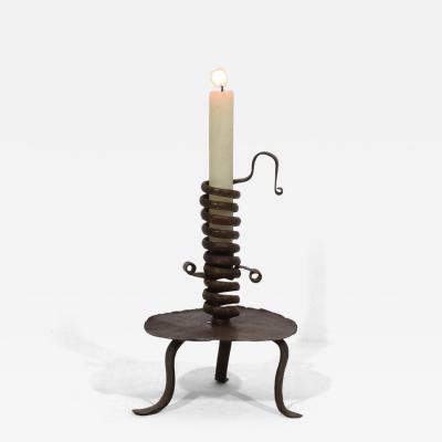 French 18th Century Hand Forged Iron Rat De Cave Candleholder