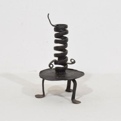 French 18th Century Hand Forged Iron Rat De Cave Candleholder