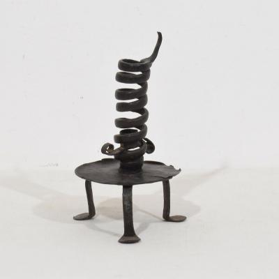 French 18th Century Hand Forged Iron Rat De Cave Candleholder