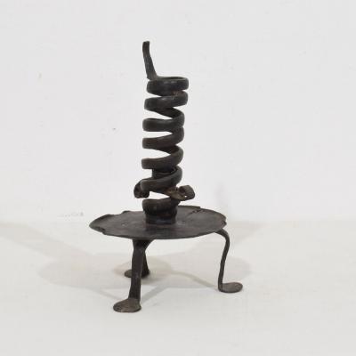 French 18th Century Hand Forged Iron Rat De Cave Candleholder