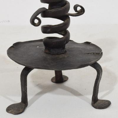 French 18th Century Hand Forged Iron Rat De Cave Candleholder