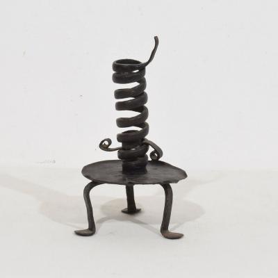 French 18th Century Hand Forged Iron Rat De Cave Candleholder