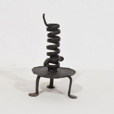 French 18th Century Hand Forged Iron Rat De Cave Candleholder