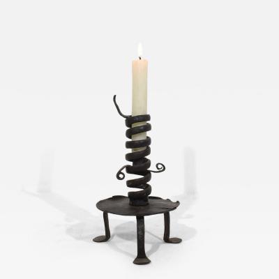 French 18th Century Hand Forged Iron Rat De Cave Candleholder