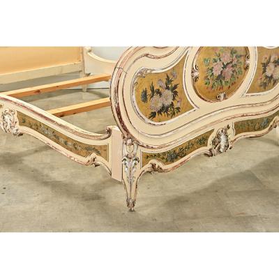 French 18th Century Louis XV Painted Gilt Queen Bed