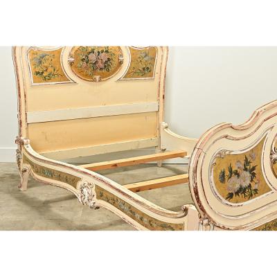 French 18th Century Louis XV Painted Gilt Queen Bed