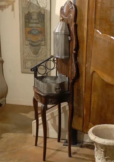French 18th Century Louis XV Period Pewter Lavabo Mounted on Walnut Stand