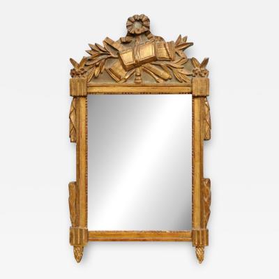 French 18th Century Louis XVI Period Giltwood Mirror with Carved Crest