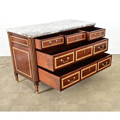 French 18th Century Louis XVI Style Inlay Mahogany Commode