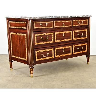 French 18th Century Louis XVI Style Inlay Mahogany Commode