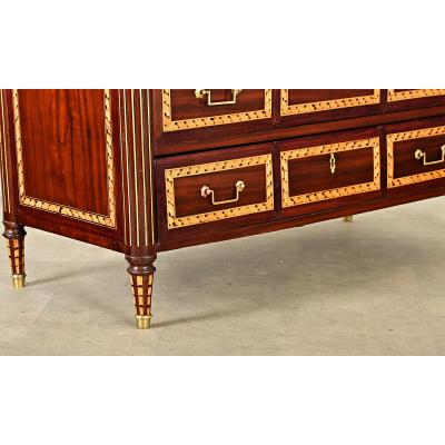 French 18th Century Louis XVI Style Inlay Mahogany Commode