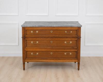 French 18th Century Louis XVI Walnut Marble Top Chest of Drawers