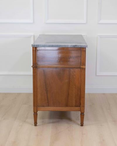 French 18th Century Louis XVI Walnut Marble Top Chest of Drawers