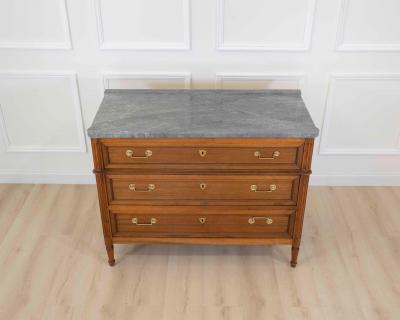 French 18th Century Louis XVI Walnut Marble Top Chest of Drawers