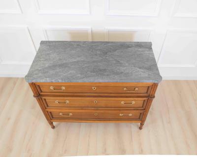 French 18th Century Louis XVI Walnut Marble Top Chest of Drawers