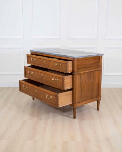 French 18th Century Louis XVI Walnut Marble Top Chest of Drawers