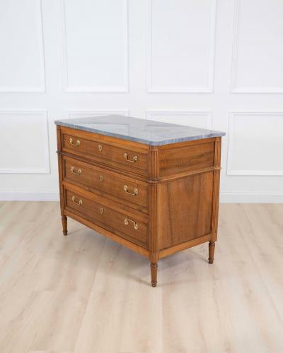French 18th Century Louis XVI Walnut Marble Top Chest of Drawers