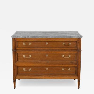 French 18th Century Louis XVI Walnut Marble Top Chest of Drawers