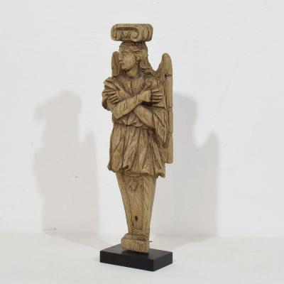 French 18th Century Neoclassical Hand Carved Oak Caryatid Angel Figure