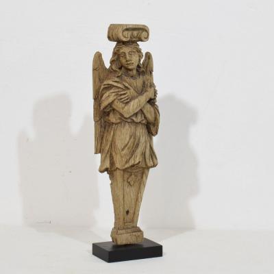 French 18th Century Neoclassical Hand Carved Oak Caryatid Angel Figure