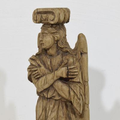 French 18th Century Neoclassical Hand Carved Oak Caryatid Angel Figure