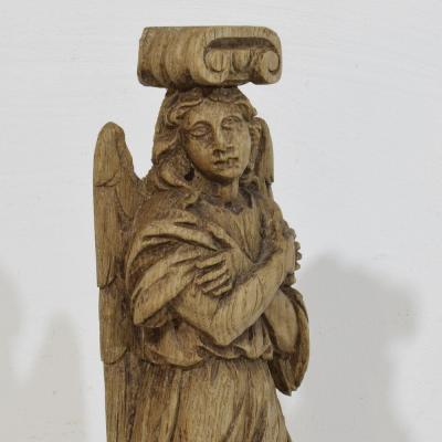 French 18th Century Neoclassical Hand Carved Oak Caryatid Angel Figure