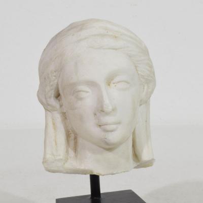 French 18th Century Small Marble Head Of A Madonna
