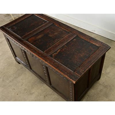 French 18th Century Solid Oak Carved Coffer
