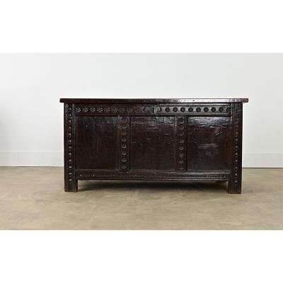 French 18th Century Solid Oak Carved Coffer