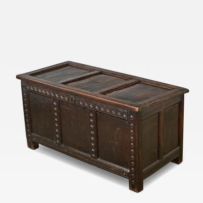 French 18th Century Solid Oak Carved Coffer
