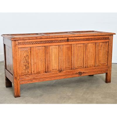 French 18th Century Solid Oak Carved Coffer