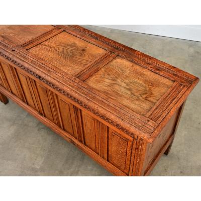 French 18th Century Solid Oak Carved Coffer