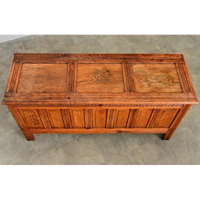 French 18th Century Solid Oak Carved Coffer