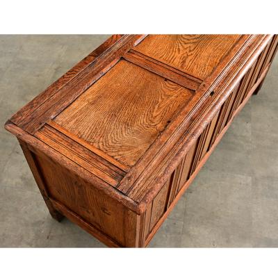 French 18th Century Solid Oak Carved Coffer