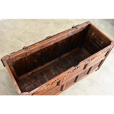 French 18th Century Solid Oak Carved Coffer