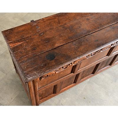 French 18th Century Solid Oak Carved Coffer