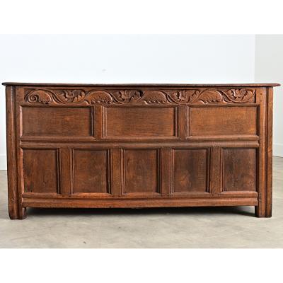 French 18th Century Solid Oak Carved Coffer