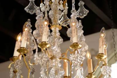 French 1900s Belle poque Brass and Crystal 10 Light Chandelier with Pendeloques